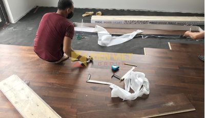 Thi công sàn gỗ tự nhiên Pergo Wood Parquet tại Biệt thự KĐT StarLake Tây Hồ Tây - Hà Nội