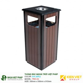 Thùng rác đơn ngoài trời hình vuông, có gạt tàn TR01-GI
