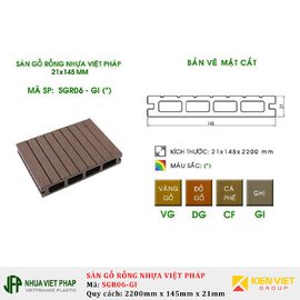 Sàn gỗ rỗng ngoài trời Việt Pháp SGR06-GI 4 lỗ | 21x145x2200mm