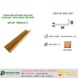 Gỗ nhựa Việt Pháp WPVC Ecoplast P05A3.0 | Teak 20x50mm