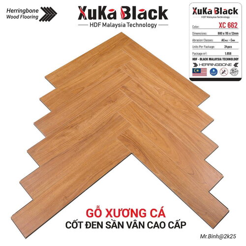 Sàn gỗ Xuka Black xương cá vân sần XC662