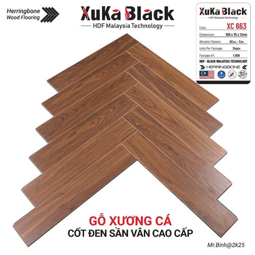 Sàn gỗ Xuka Black xương cá vân sần XC663