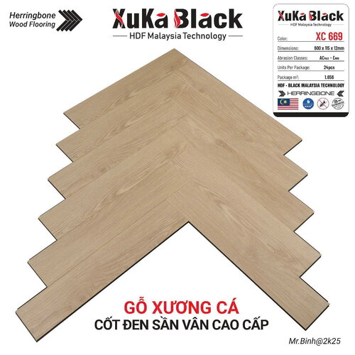 Sàn gỗ Xuka Black xương cá vân sần XC669