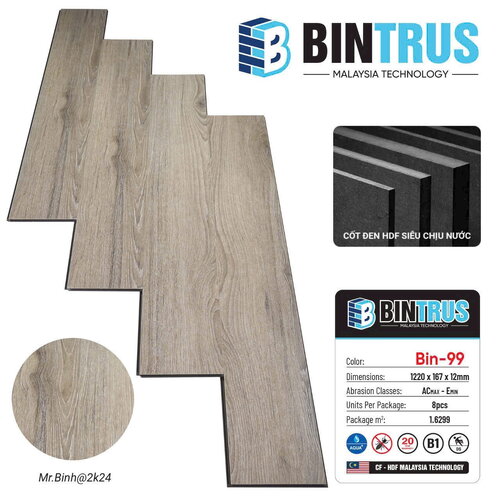 Sàn gỗ Bintrus cốt đen vân sần - BIN99