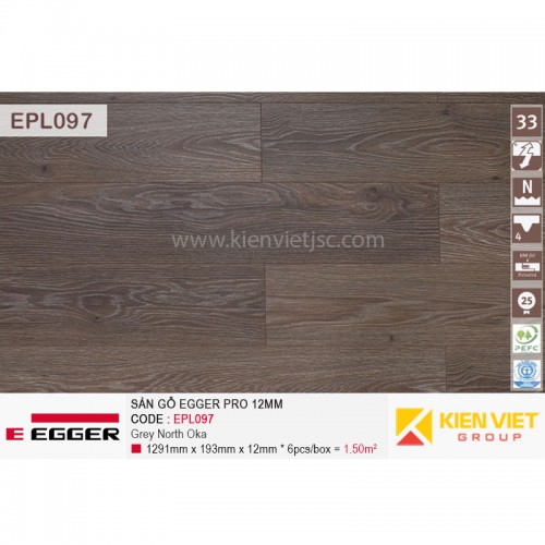 Sàn gỗ Egger Pro EPL097 Grey North Oka | 12mm