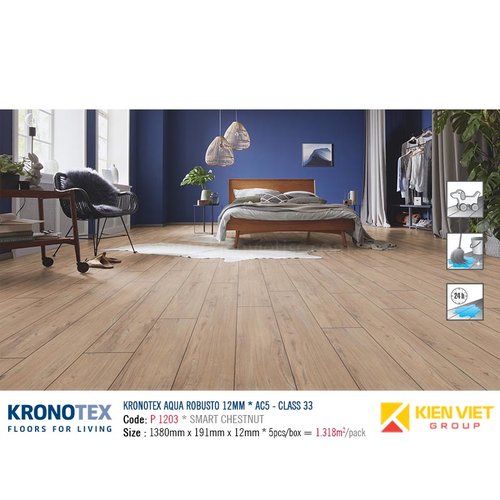 Sàn gỗ Kronotex Aqua Robusto P1203 Smart Chestnut | 12mm