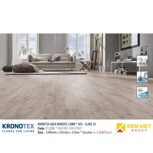 Sàn gỗ Kronotex Aqua Robusto P1206 Nature Chestnut | 12mm
