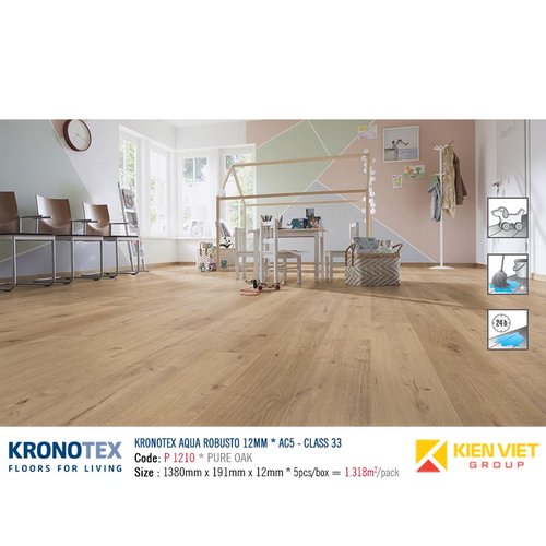 Sàn gỗ Kronotex Aqua Robusto P1210 Pure Oak | 12mm