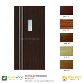 Cửa gỗ nhựa nhà vệ sinh Queenwood QW03W-710 phẳng trơn có ô kính soi trang trí âm hoặc 3 chỉ nhôm dọc