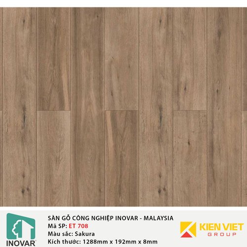 Sàn gỗ công nghiệp Inovar - Malaysia ET708 Sakura | 8mm