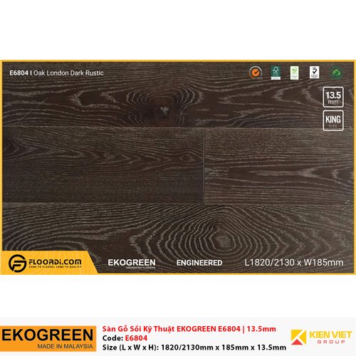 Sàn gỗ Sồi kỹ thuật Ekogreen E6804 Oak London Dark Rustic | 13.5mm