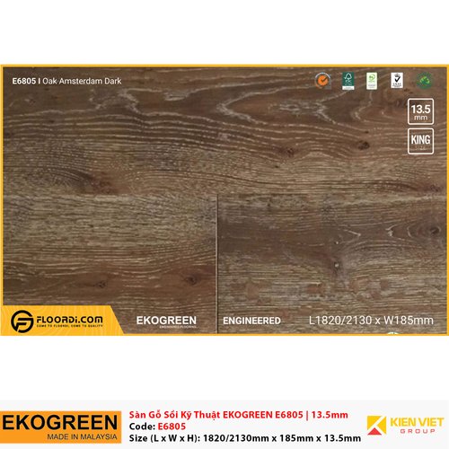 Sàn gỗ Sồi kỹ thuật Ekogreen E6805 Oak Amsterdam Dark | 13.5mm