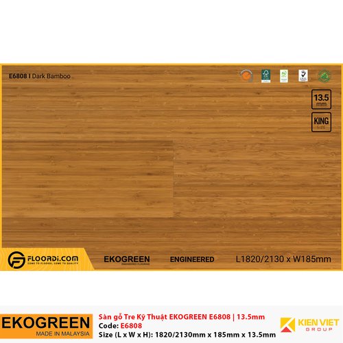 Sàn gỗ tre kỹ thuật Ekogreen E6808 Dark Bamboo | 13.5mm