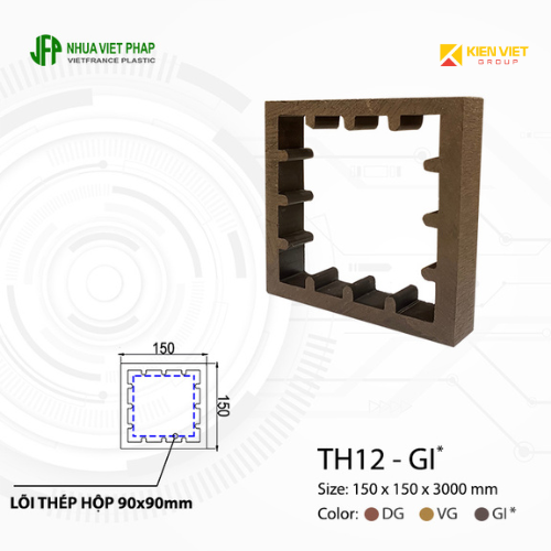 Thanh hộp gỗ nhựa ngoài trời Việt Pháp TH12 | 150x150x3000mm